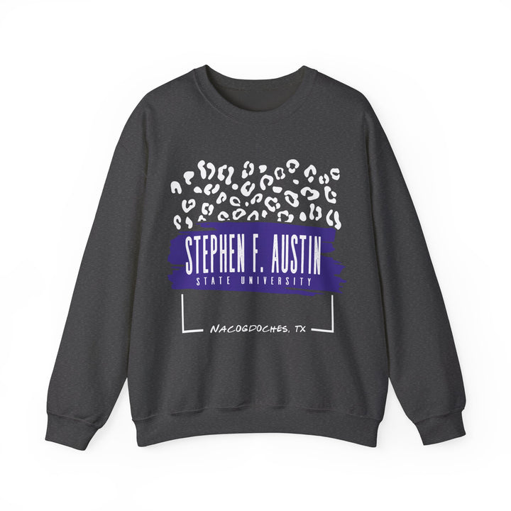 Gildan Unisex Heavy Blend™ Crewneck Collegiate Sweatshirt | SFASU  | LEOPARD Stephen. F. Austin State University