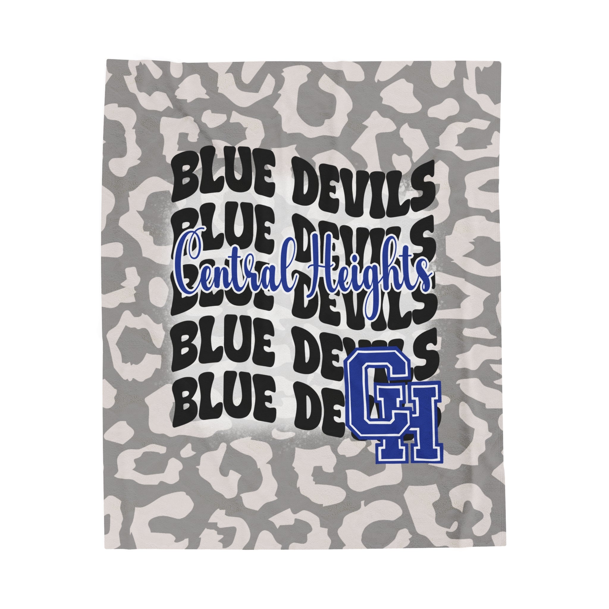 School Spirit Blanket | CENTRAL HEIGHTS BLUE DEVILS | STACKED GRAY LEOPARD