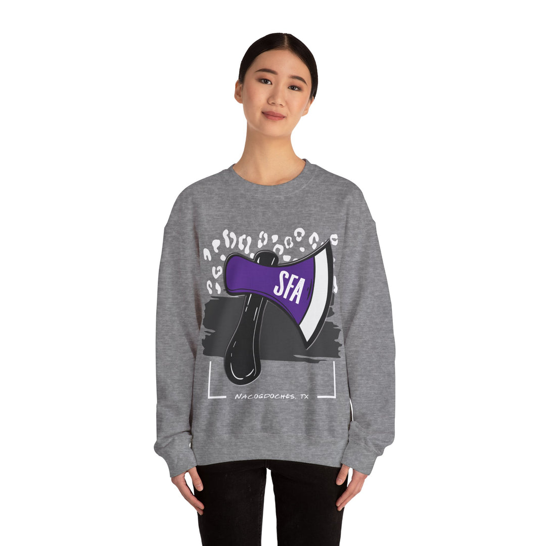 Gildan Unisex Heavy Blend™ Crewneck Collegiate Sweatshirt | SFASU  | LEOPARD AXE SFA