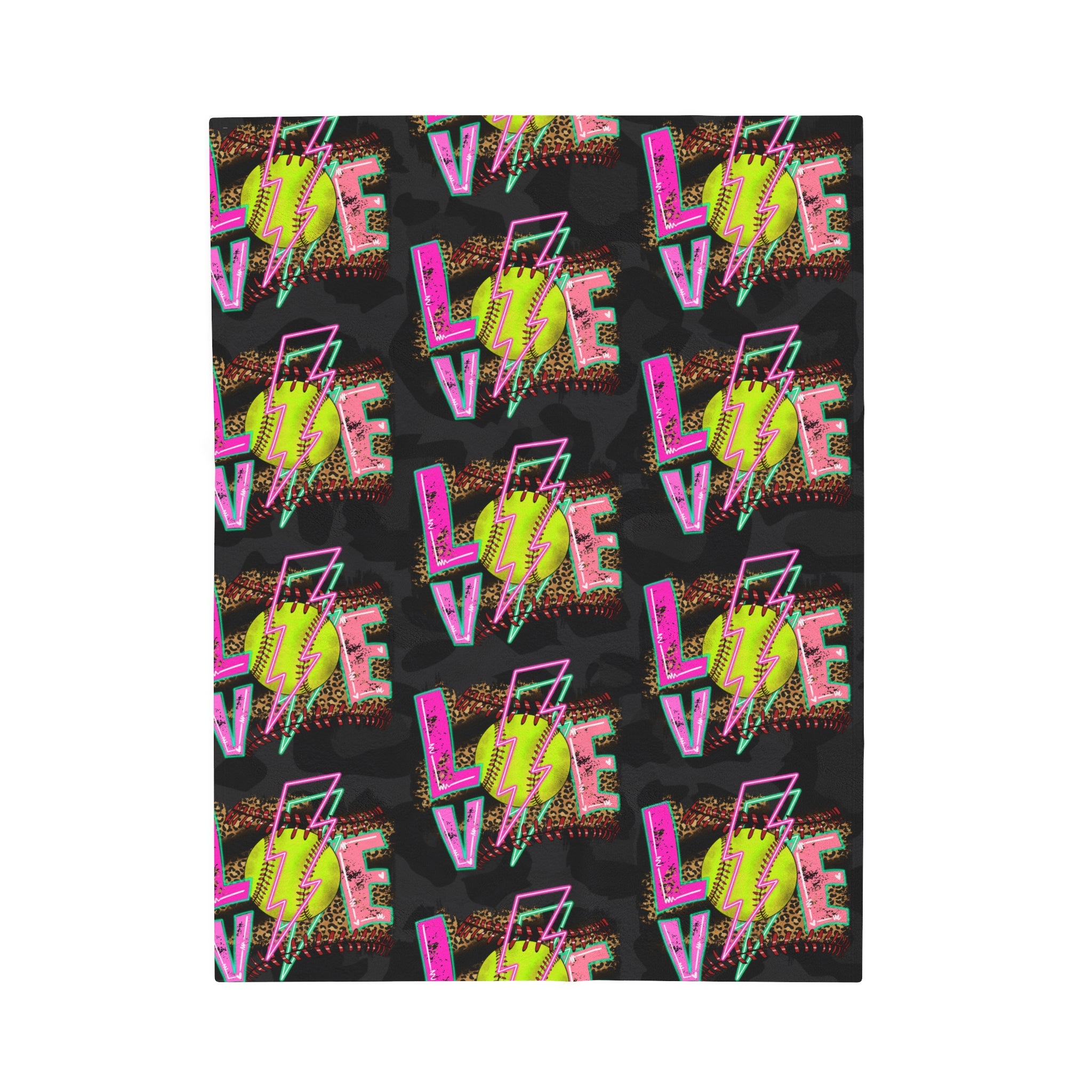 Velveteen Plush Blanket | Black Leopard Softball Love