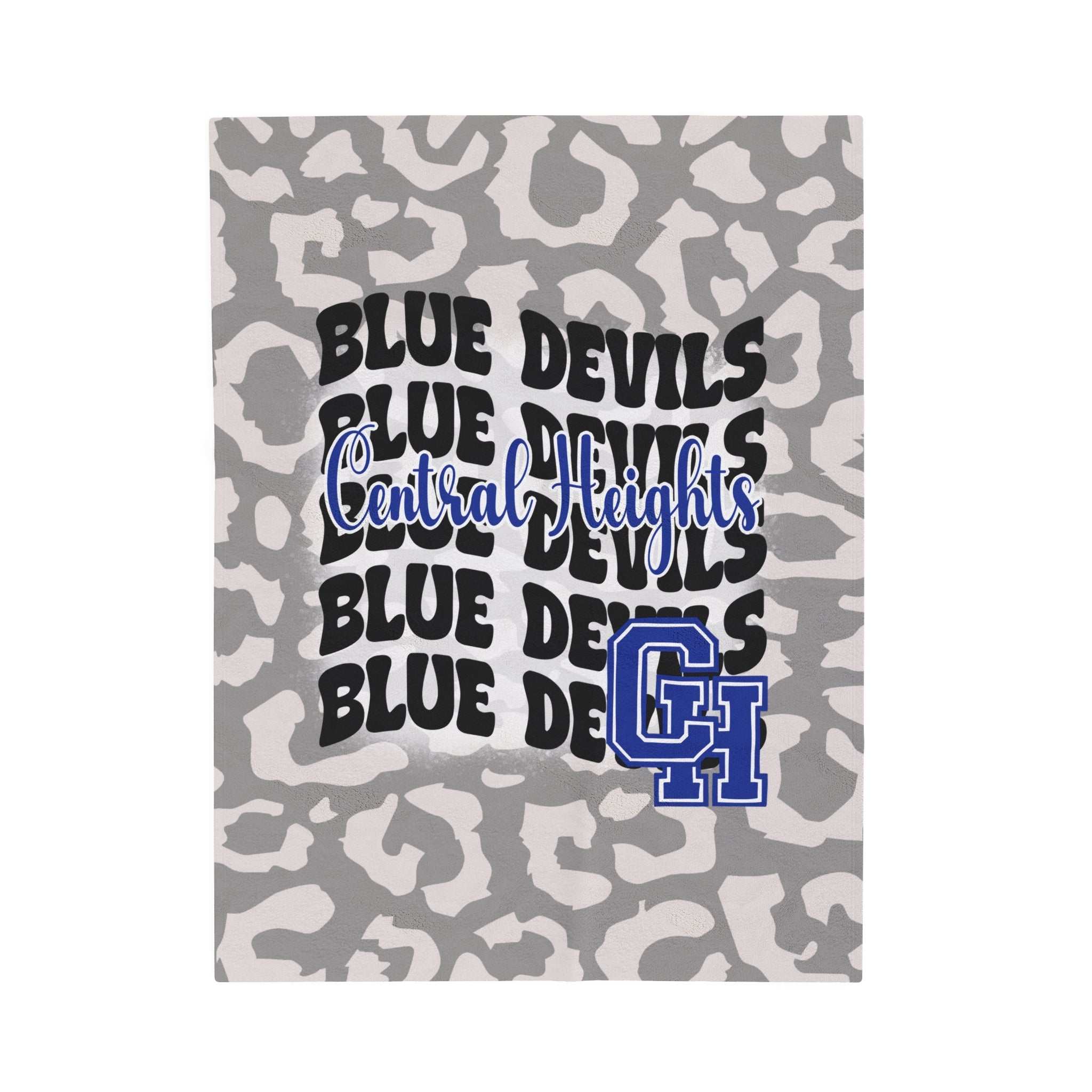School Spirit Blanket | CENTRAL HEIGHTS BLUE DEVILS | STACKED GRAY LEOPARD