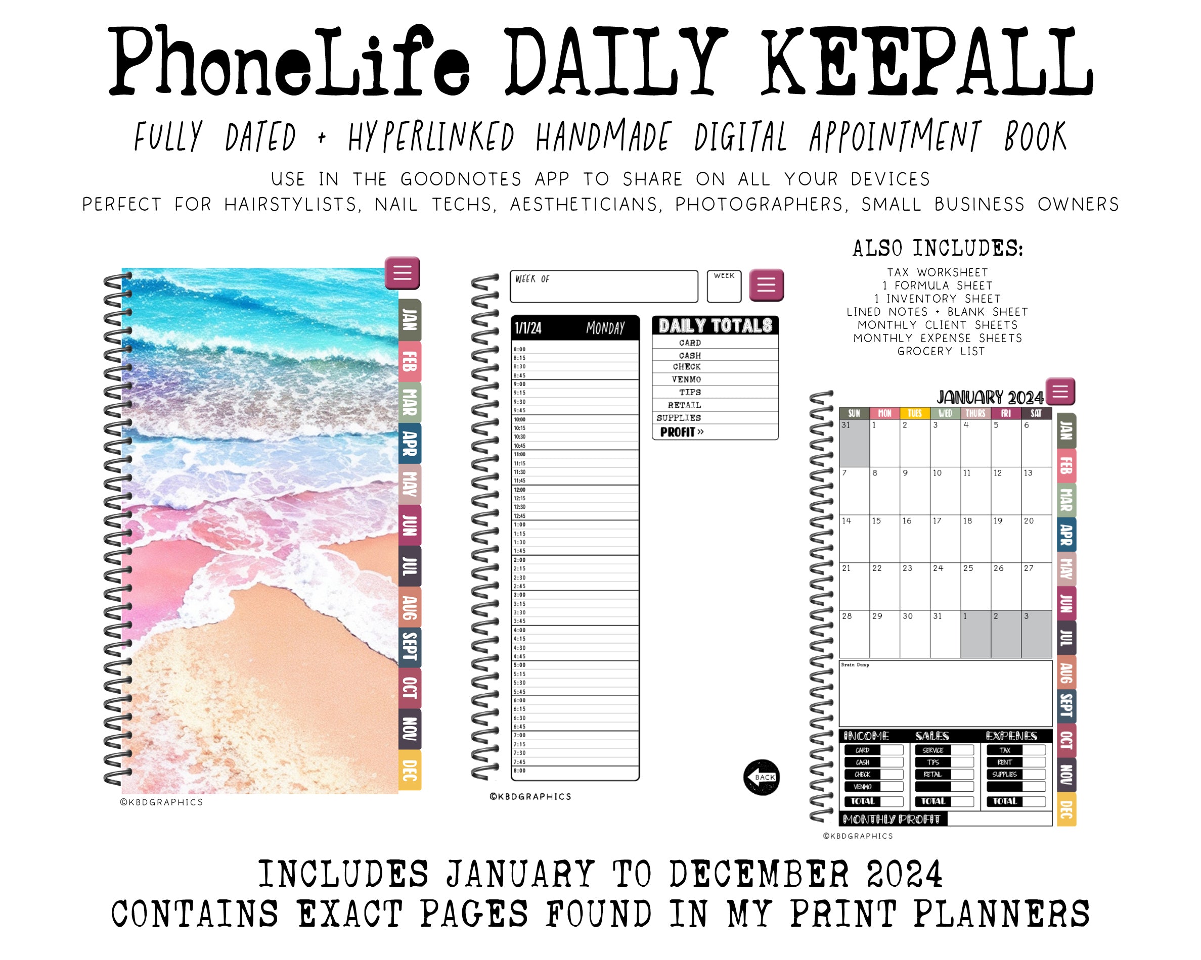 2024 PhoneLife Daily Keepall Digital Planner | BEACH WATERCOLOR 3