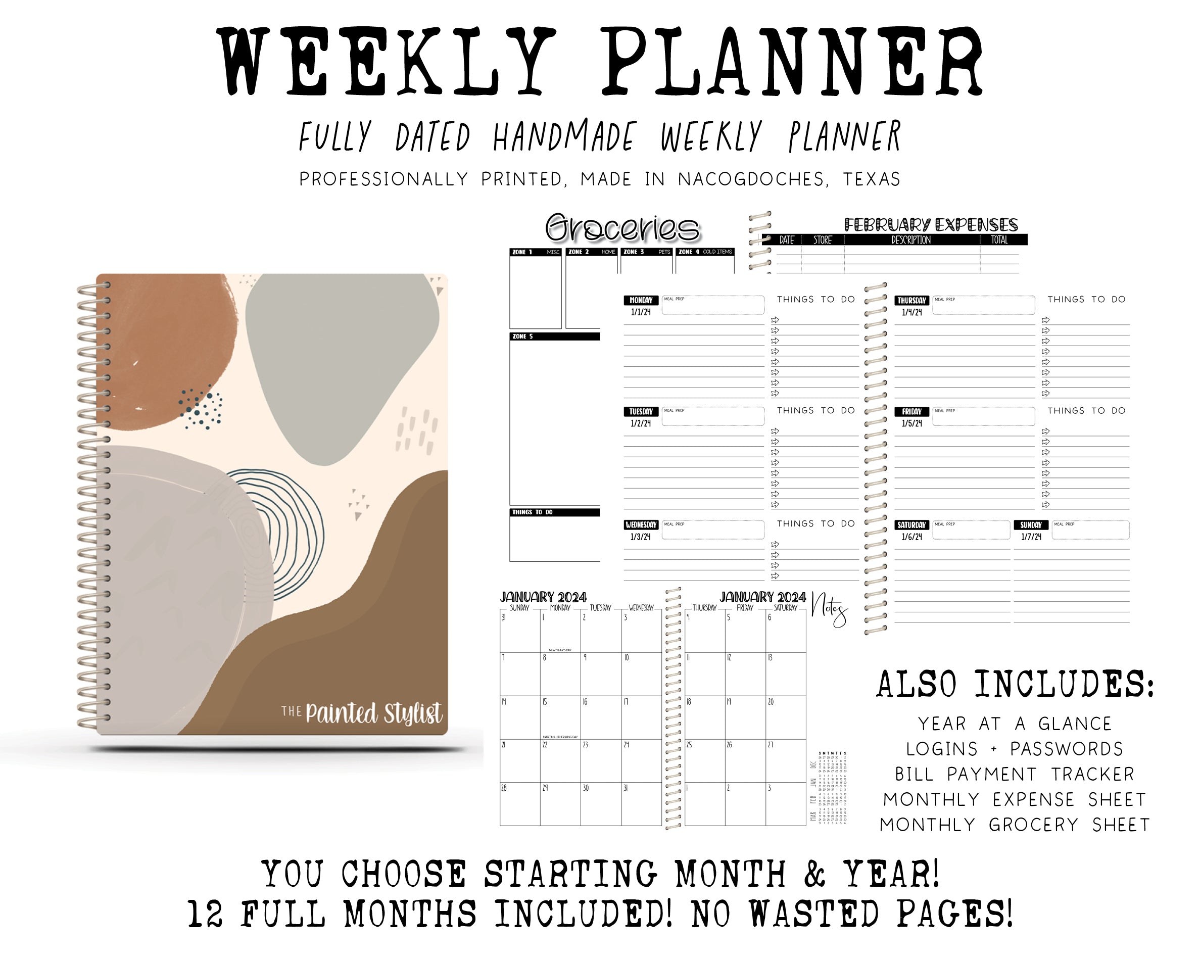 2024 Printed Weekly Planner - BOHO ABSTRACT 2