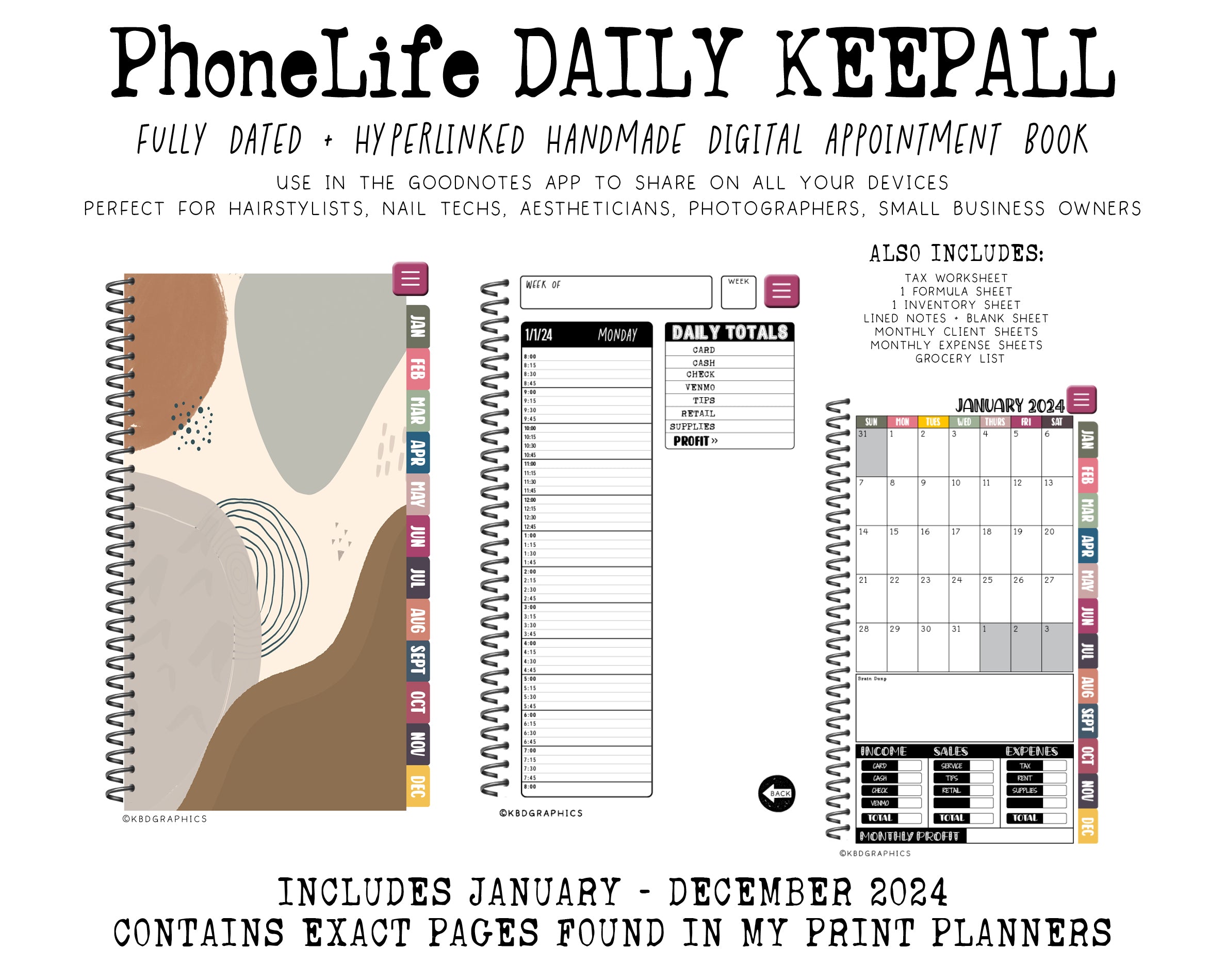2024 PhoneLife Daily Keepall Digital Planner | BOHO ABSTRACT 2