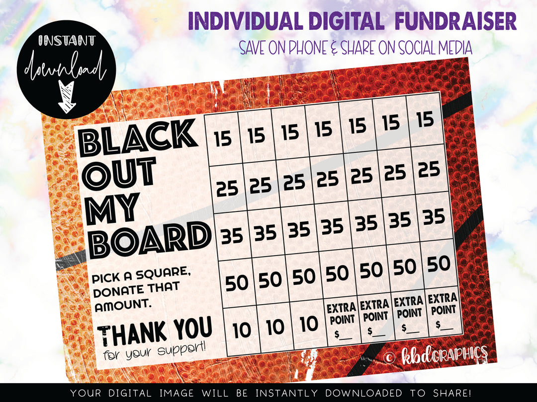 Black Out My Board Basketball Digital Fundraiser - INSTANT DOWNLOAD - BASKETBALL