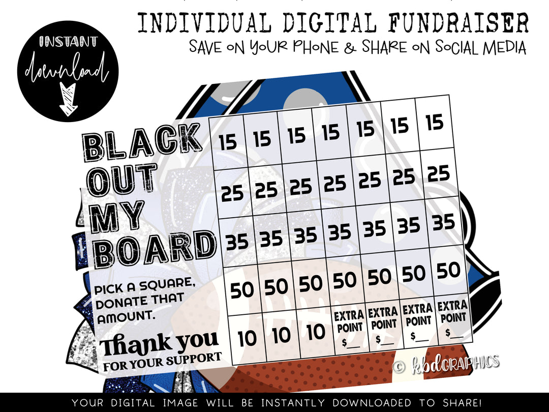 Football Digital Fundraiser - INSTANT DOWNLOAD - BLUE CHEER