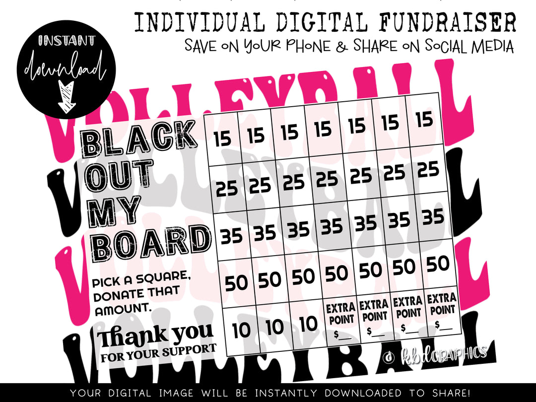 Volleyball Digital Fundraiser - INSTANT DOWNLOAD - PINK BLACK RETRO