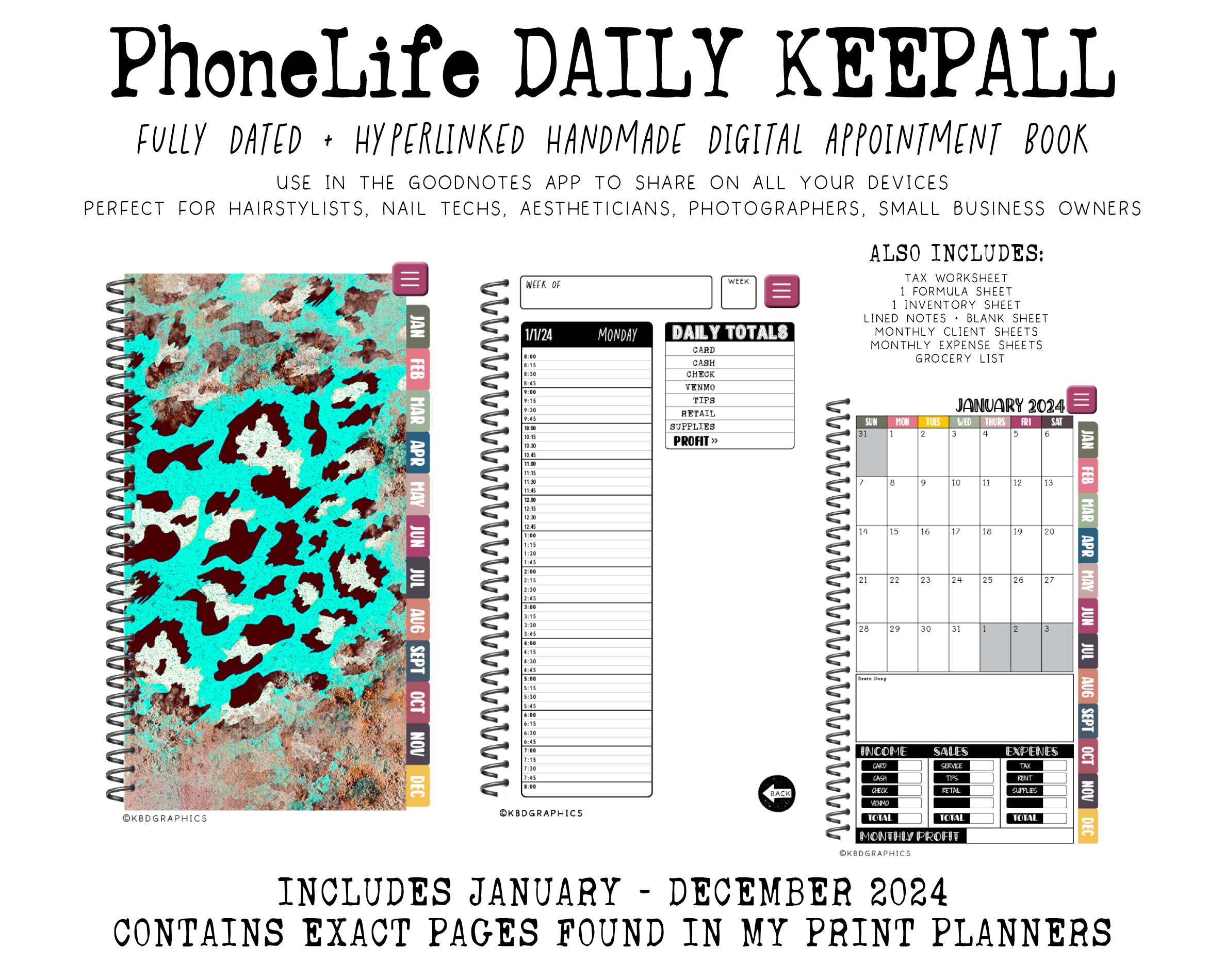 2024 PhoneLife Daily Keepall Digital Planner | DSG AQUA LEOPARD