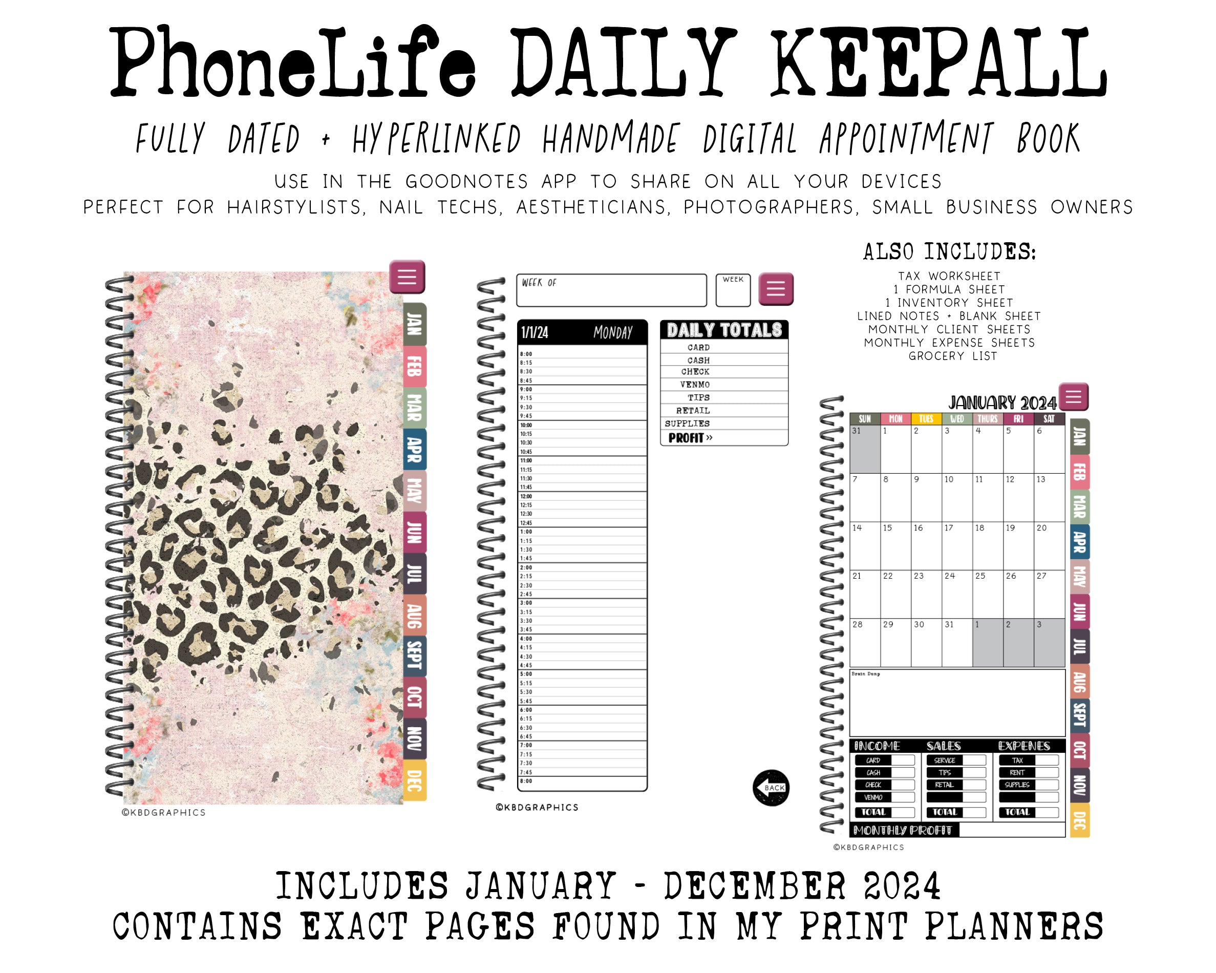 2024 PhoneLife Daily Keepall Digital Planner | DSG LIGHT PINK LEOPARD