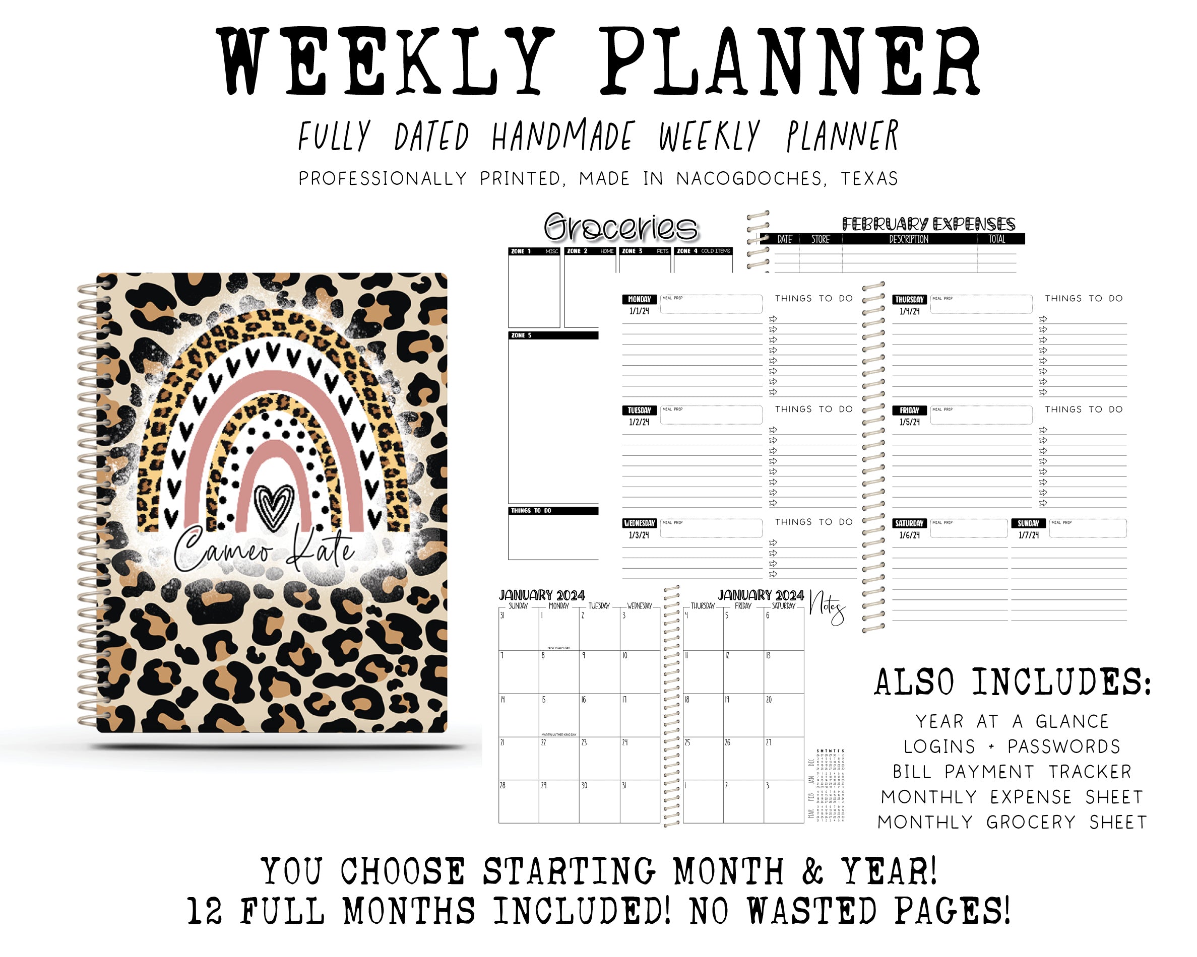 2024 Printed Weekly Planner - LEOPARD RAINBOW