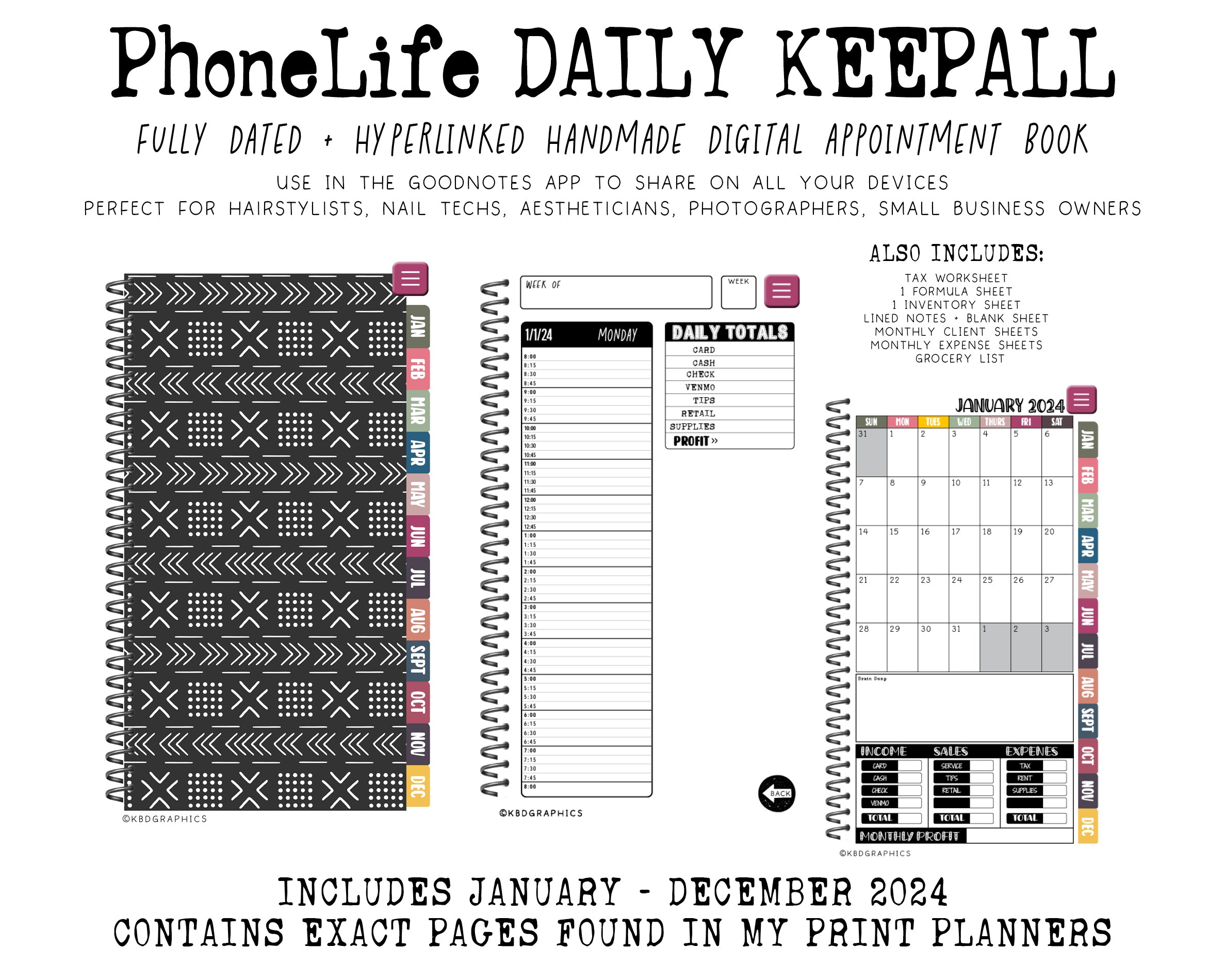 2024 PhoneLife Daily Keepall Digital Planner | SSD MUDCLOTH
