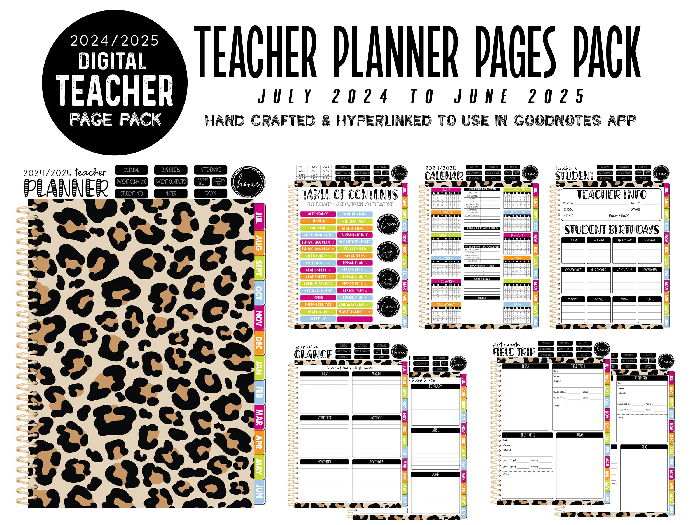 2024 2025 Digital Teacher Page Pack | LIGHT LEOPARD