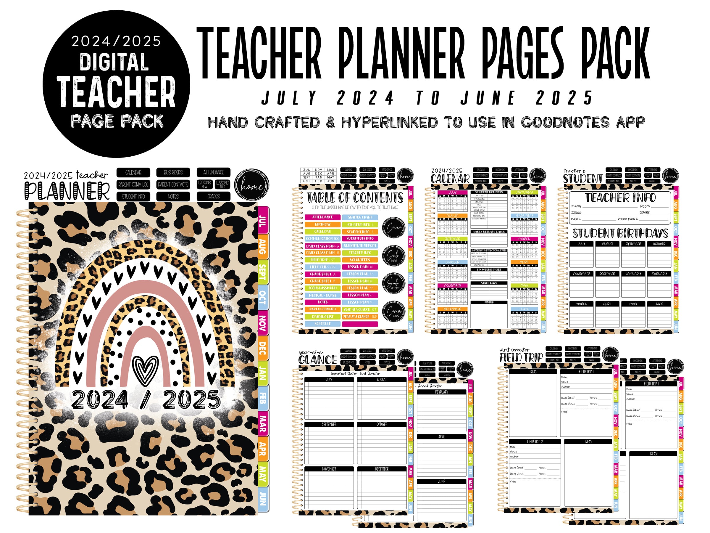 2024 2025 Digital Teacher Page Pack | LEOPARD RAINBOW