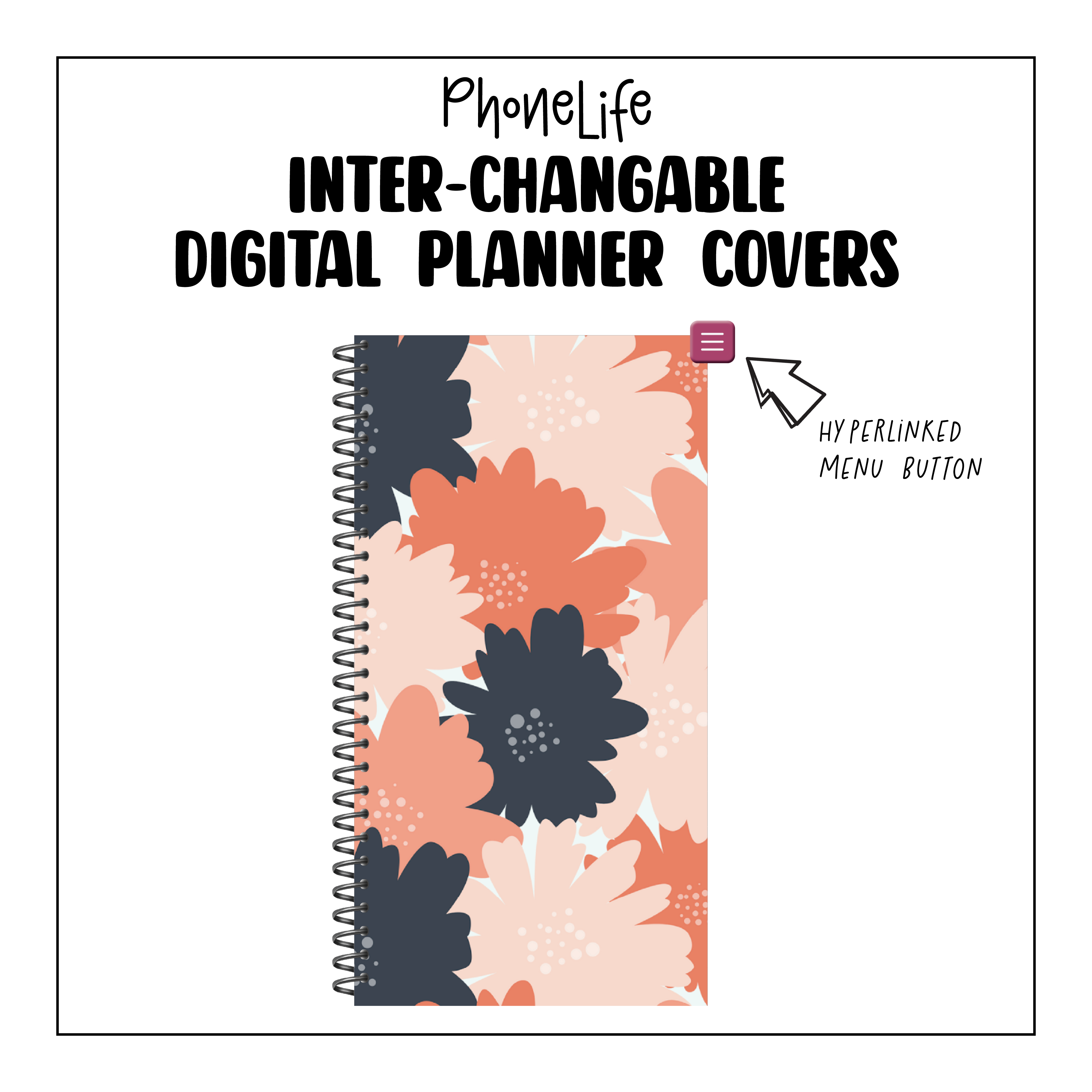 PhoneLife Interchangeable Digital Planner Cover | MIDNIGHT BOHO BLOSSOMS 10