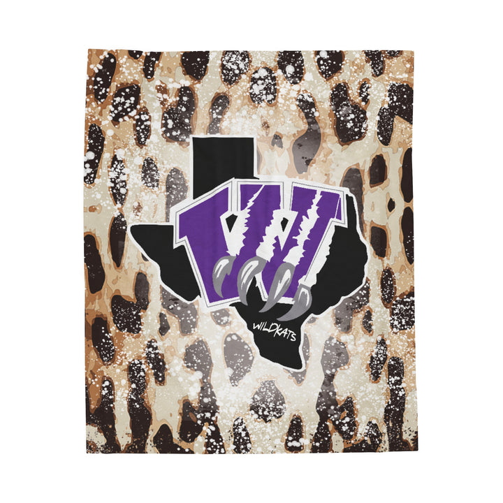School Spirit Velveteen Blanket | WILLIS BEARKATS | DISTRESSED LEOPARD LOGO