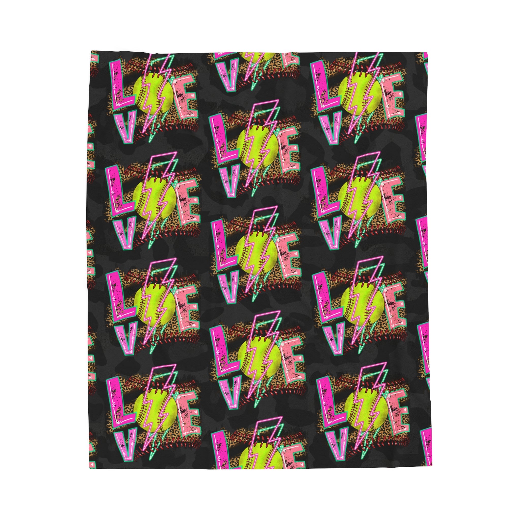 Velveteen Plush Blanket | Black Leopard Softball Love