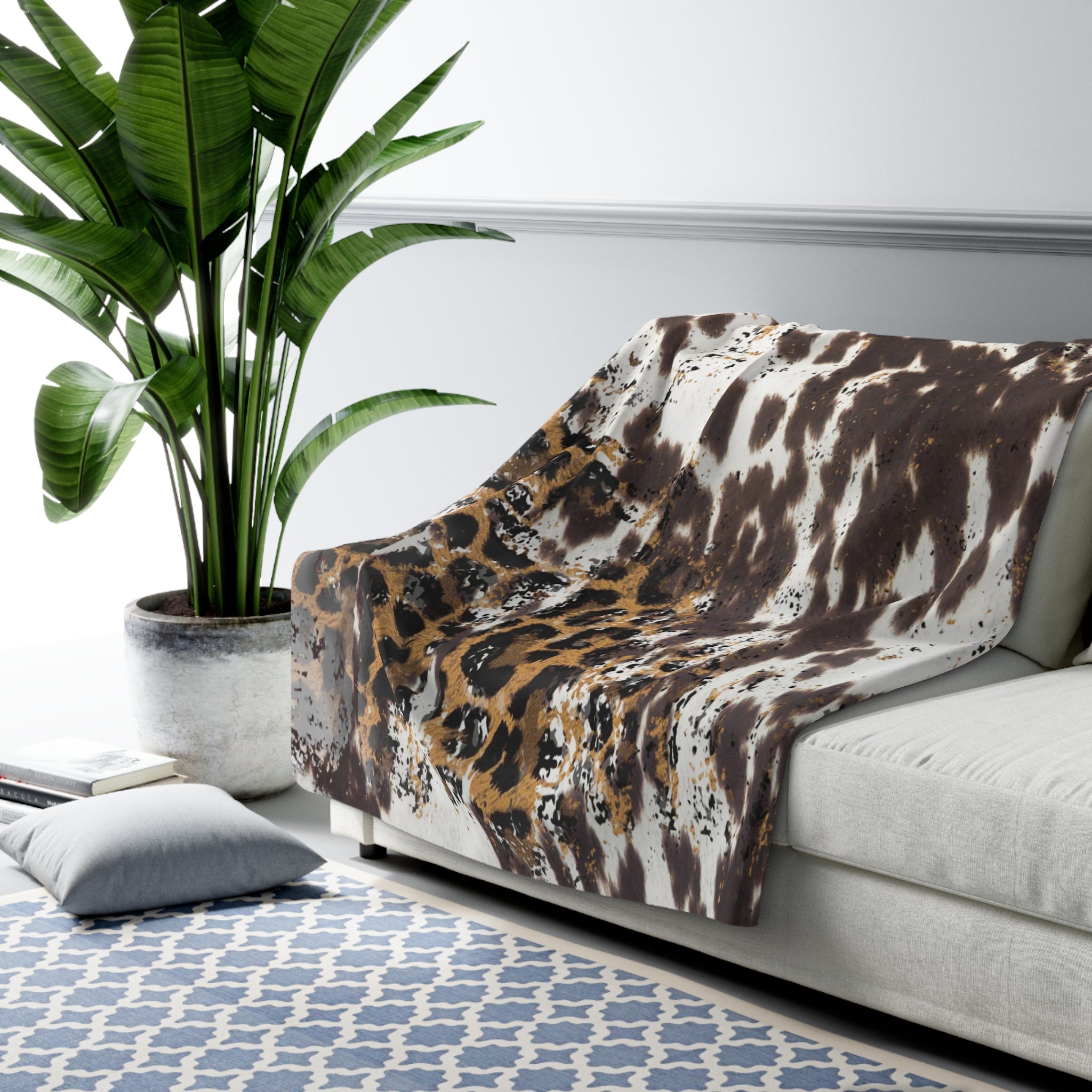 Sherpa Fleece Blanket | LEOPARD COWHIDE