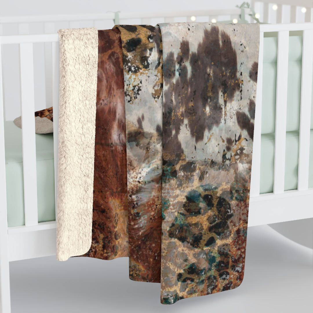 Sherpa Fleece Blanket | AQUA LEOPARD COWHIDE