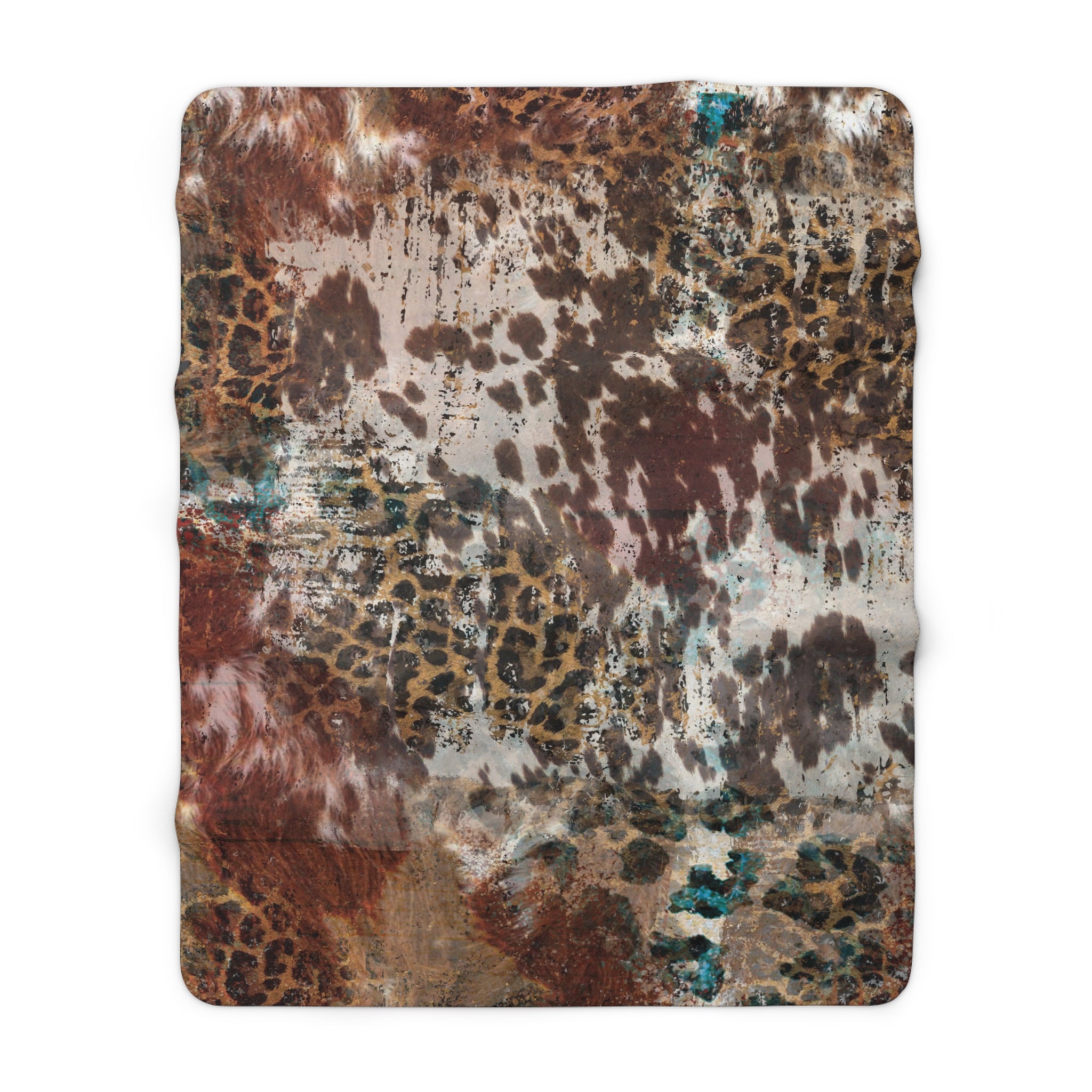 Sherpa Fleece Blanket | AQUA LEOPARD COWHIDE