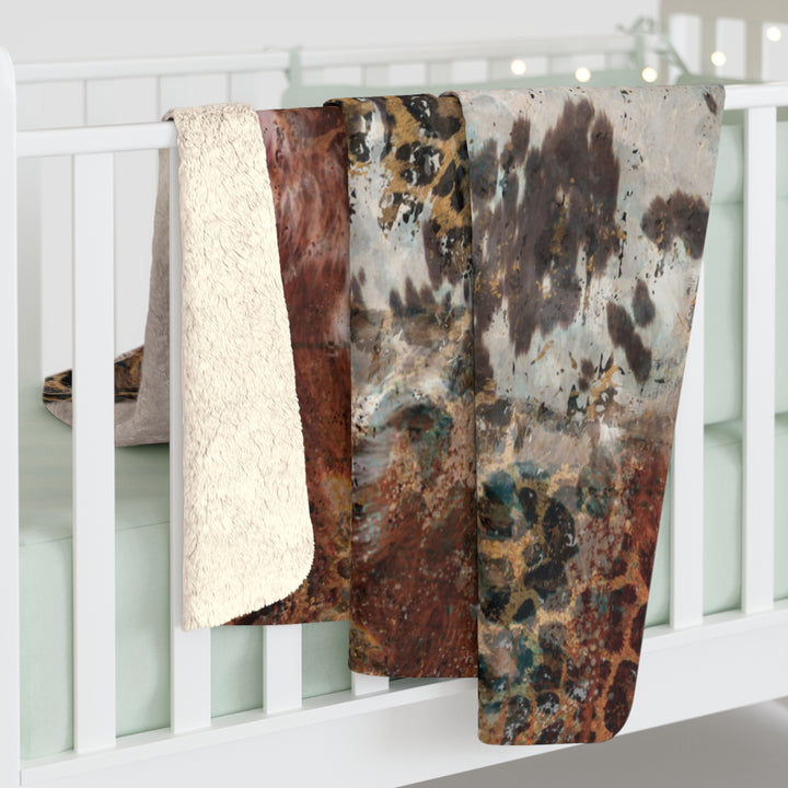 Sherpa Fleece Blanket | AQUA LEOPARD COWHIDE