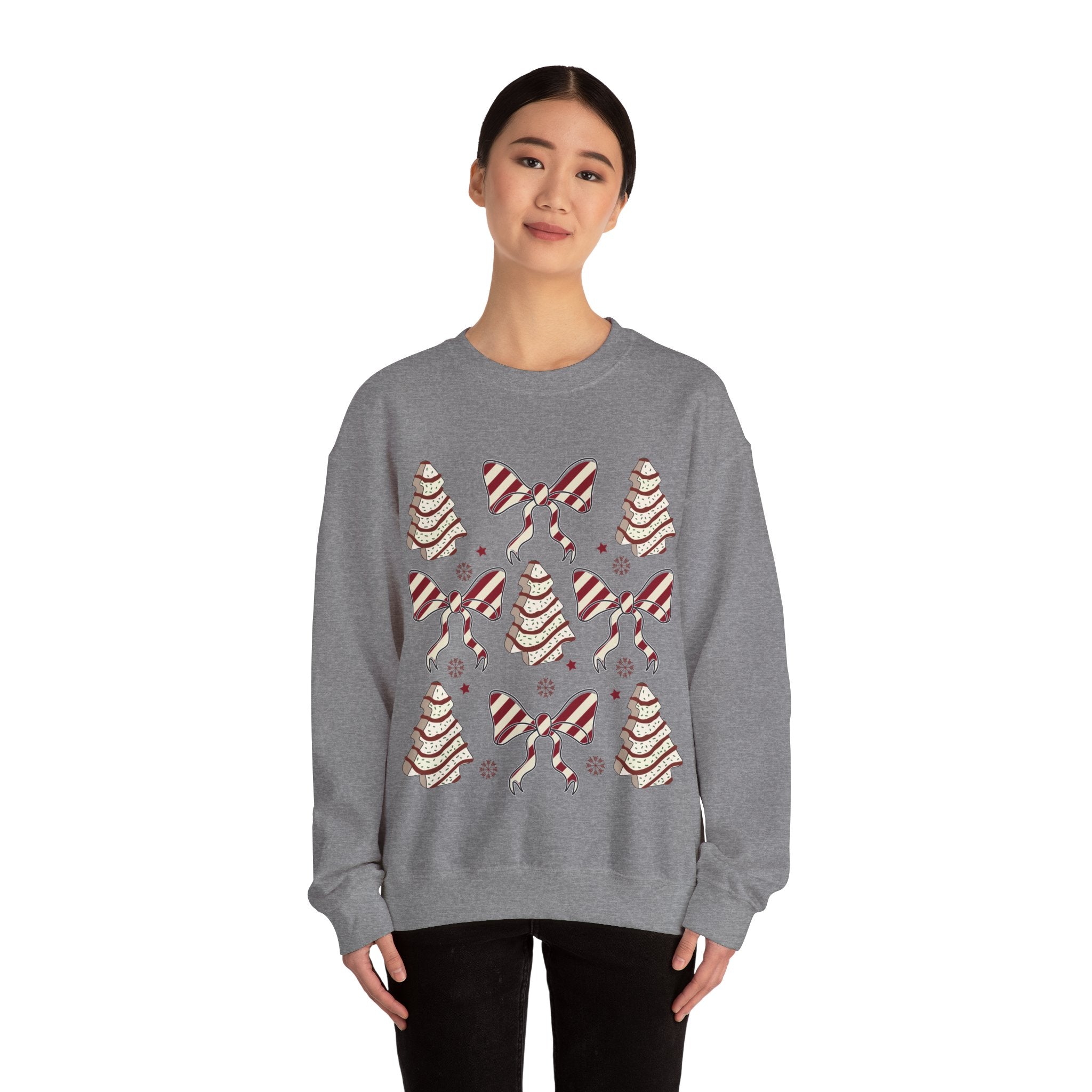 Gildan Cozy Christmas Crewneck Sweatshirt with Festive Trees & Bows