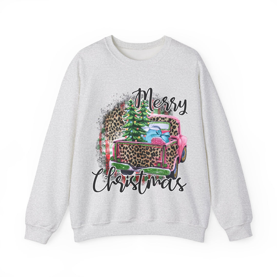 Gildan Merry Christmas Leopard Print Crewneck Sweatshirt for Holiday Comfort