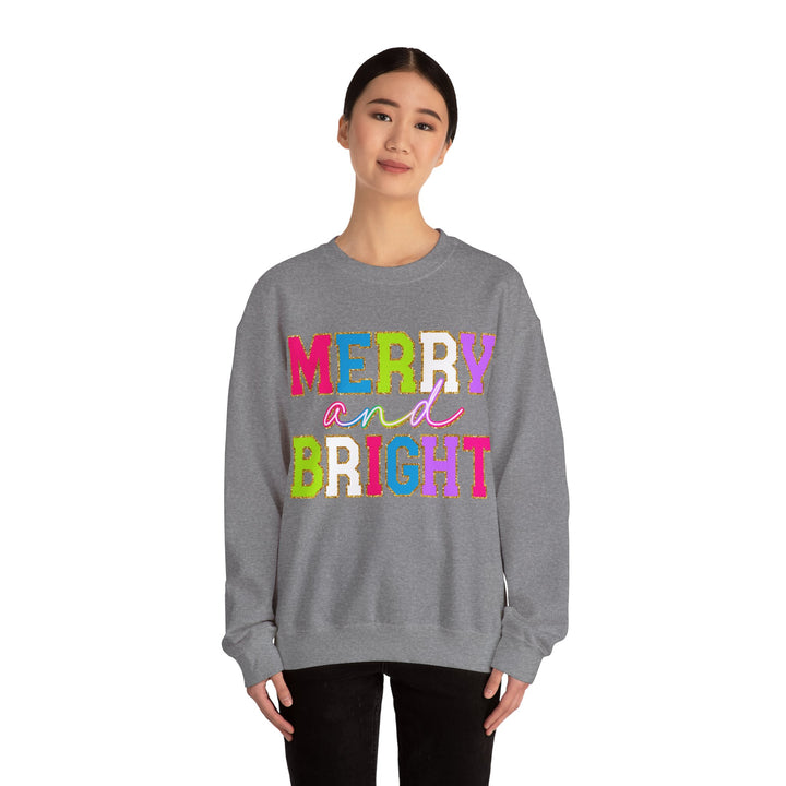 Merry and Bright Gildan Crewneck Sweatshirt | Festive Unisex Pullover for Holiday Celebrations