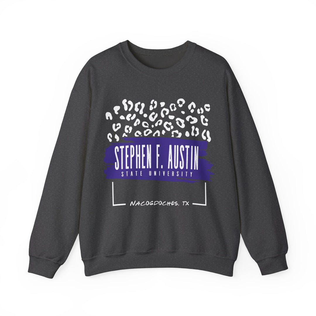 Gildan Unisex Heavy Blend™ Crewneck Collegiate Sweatshirt | SFASU  | LEOPARD Stephen. F. Austin State University