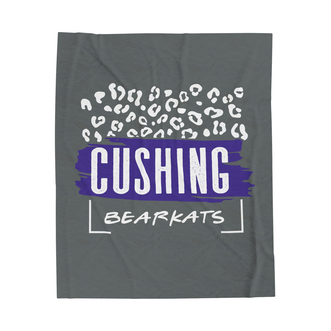 SCHOOL SPIRIT BLANKET | CUSHING BEARKATS | DARK GRAY | WHITE LEOPARD FRAME BLOCK
