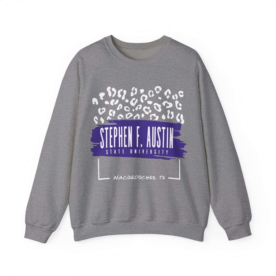 Gildan Unisex Heavy Blend™ Crewneck Collegiate Sweatshirt | SFASU  | LEOPARD Stephen. F. Austin State University