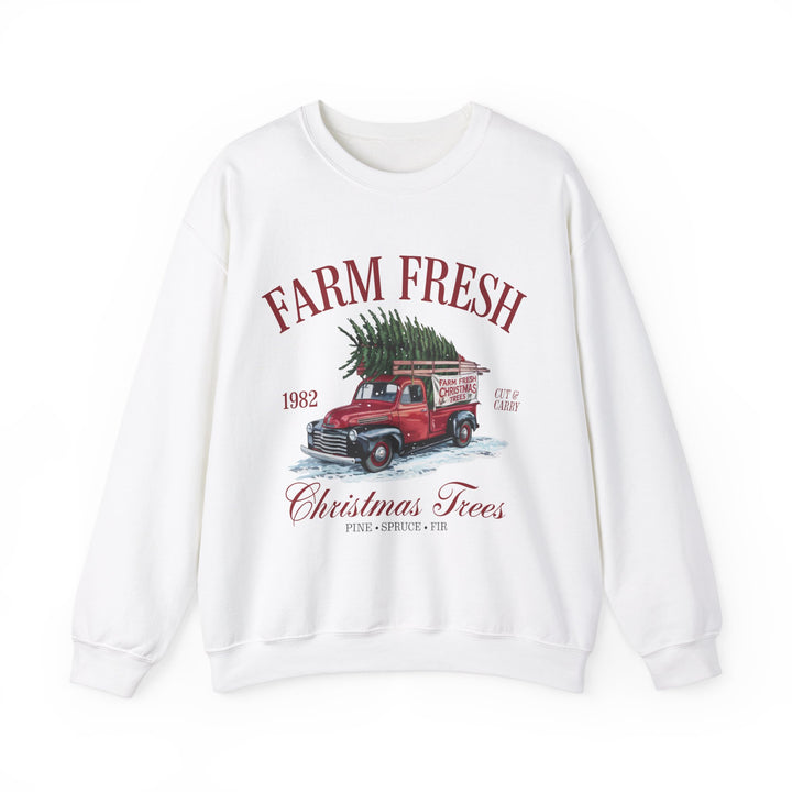 Farm Fresh Christmas Trees Gildan Crewneck Sweatshirt - Cozy Holiday Vibe for Festive Gatherings