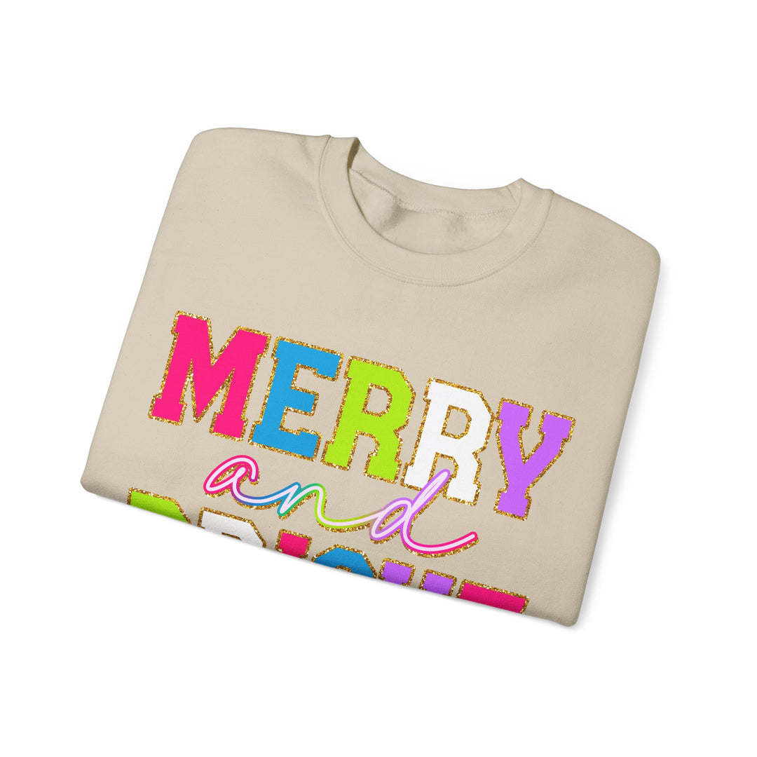Merry and Bright Gildan Crewneck Sweatshirt | Festive Unisex Pullover for Holiday Celebrations
