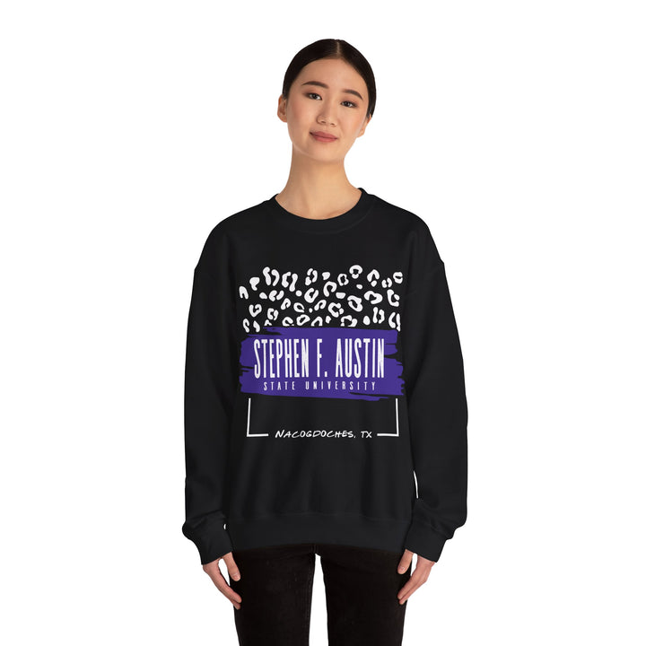 Gildan Unisex Heavy Blend™ Crewneck Collegiate Sweatshirt | SFASU  | LEOPARD Stephen. F. Austin State University