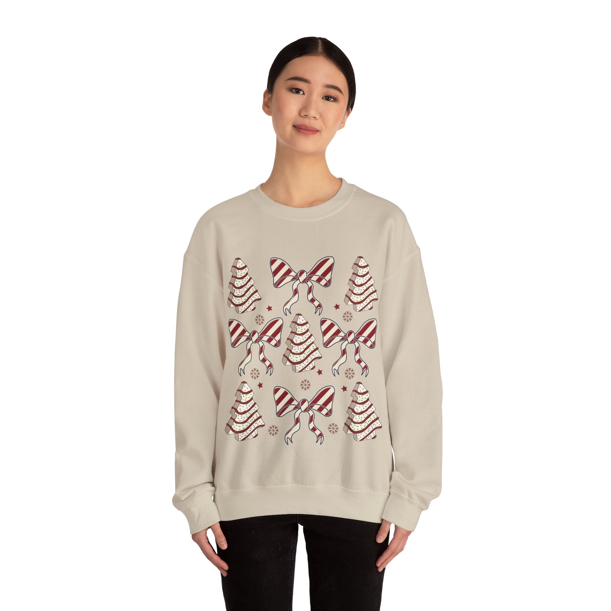 Gildan Cozy Christmas Crewneck Sweatshirt with Festive Trees & Bows