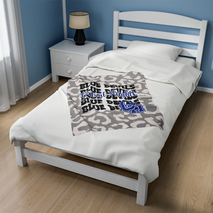 School Spirit Blanket | CENTRAL HEIGHTS BLUE DEVILS | STACKED GRAY LEOPARD
