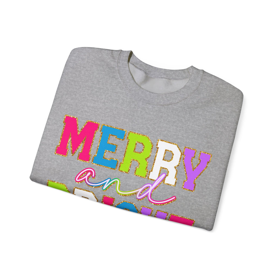 Merry and Bright Gildan Crewneck Sweatshirt | Festive Unisex Pullover for Holiday Celebrations