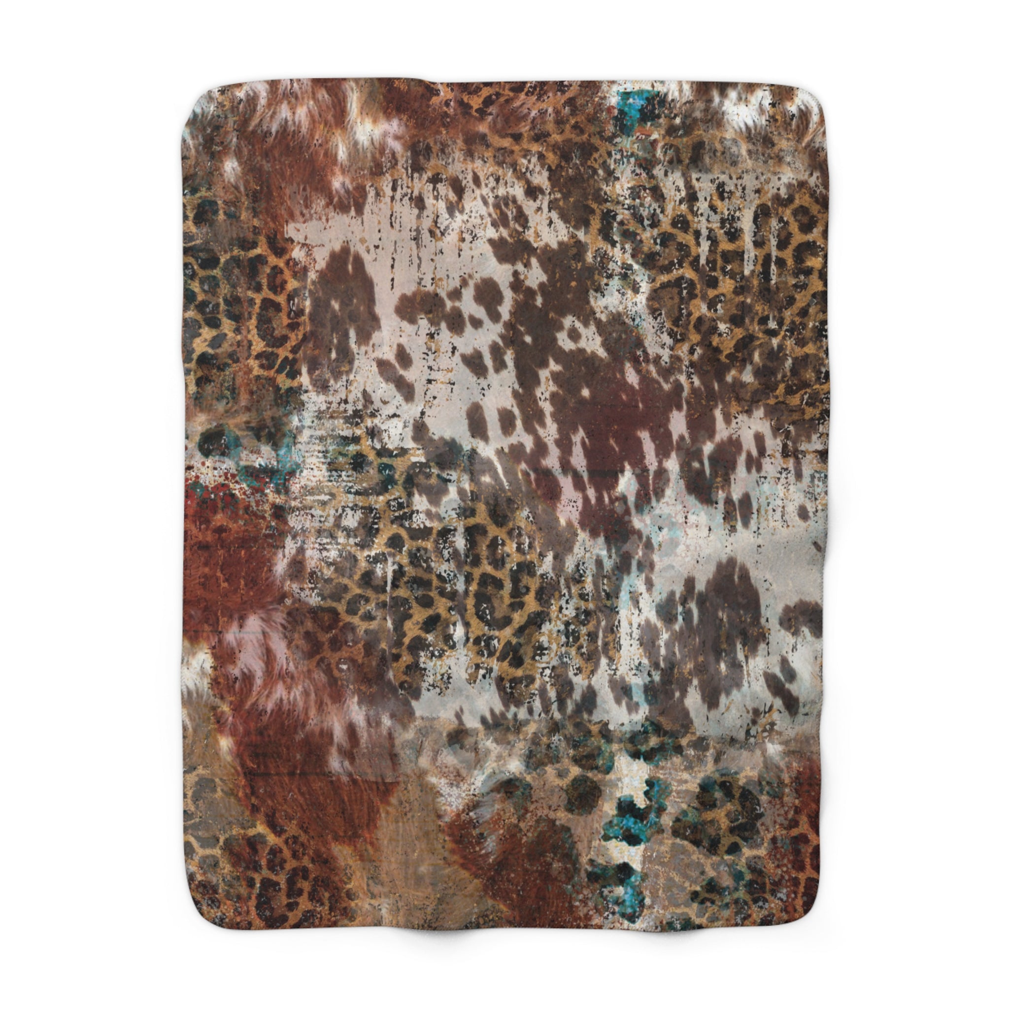 Sherpa Fleece Blanket | AQUA LEOPARD COWHIDE