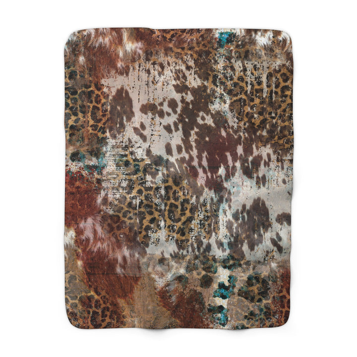 Sherpa Fleece Blanket | AQUA LEOPARD COWHIDE