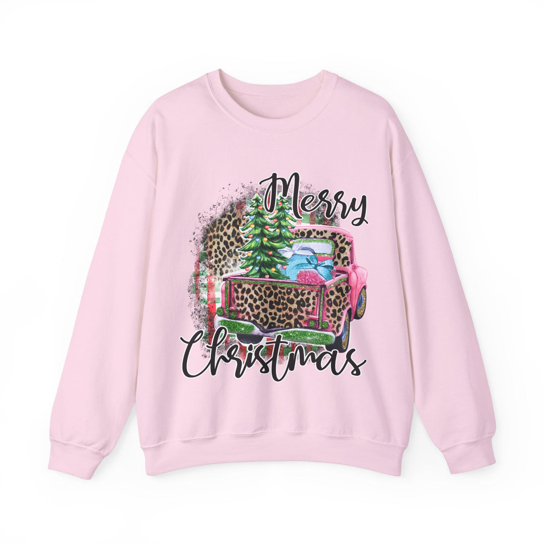 Gildan Merry Christmas Leopard Print Crewneck Sweatshirt for Holiday Comfort