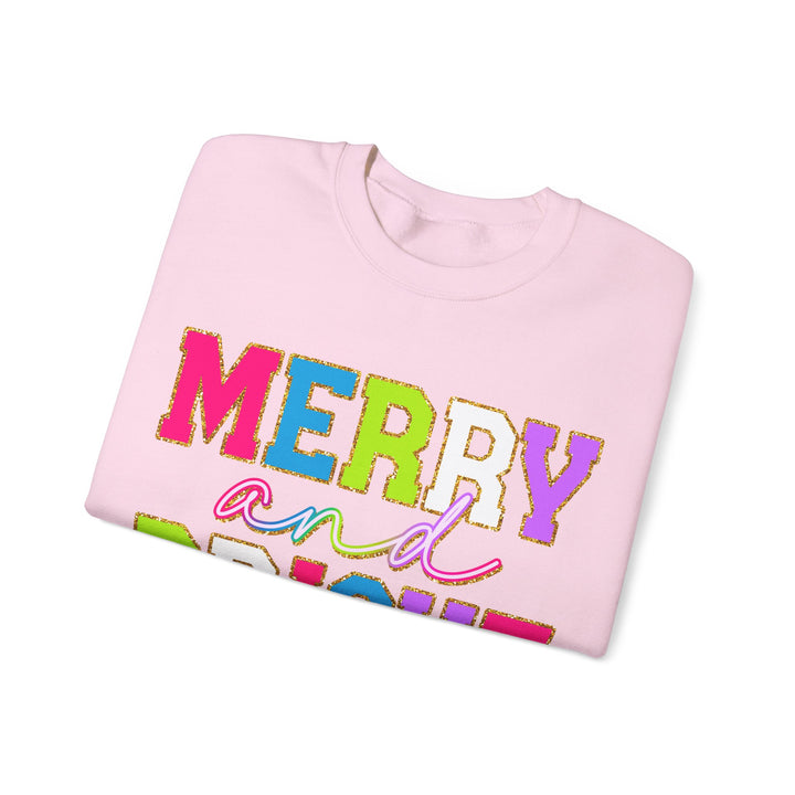 Merry and Bright Gildan Crewneck Sweatshirt | Festive Unisex Pullover for Holiday Celebrations