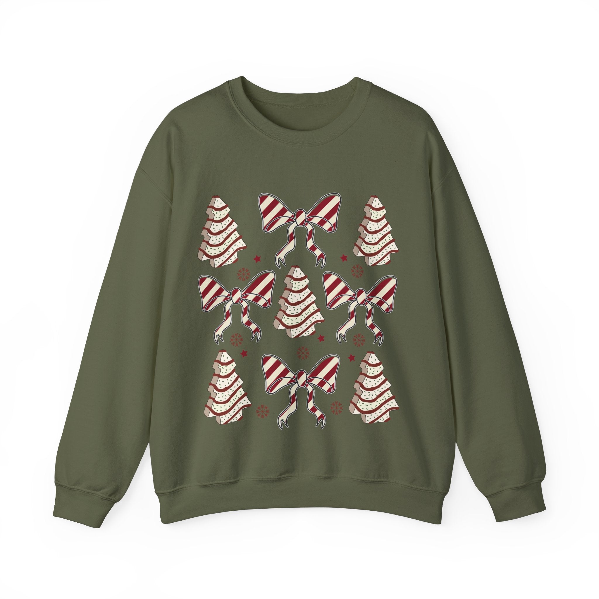 Gildan Cozy Christmas Crewneck Sweatshirt with Festive Trees & Bows