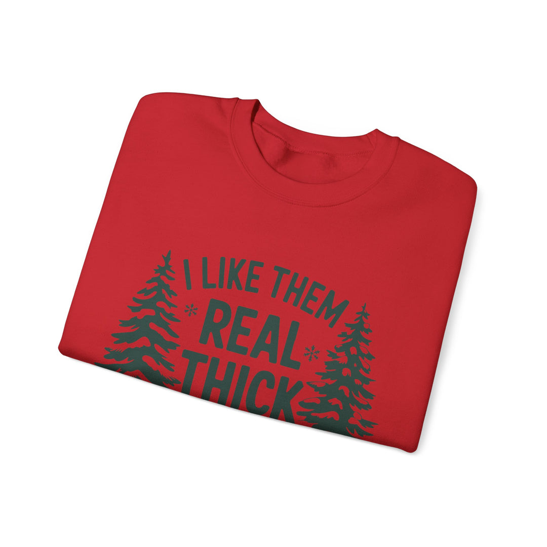 Gildan | I Like Them Real Thick and Spruce Unisex Crewneck Sweatshirt - Cozy Forest Vibes for Nature Lovers