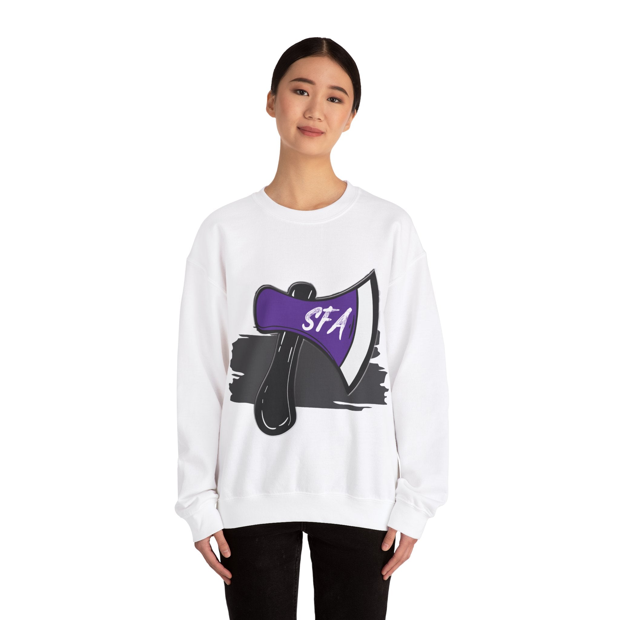 Gildan Unisex Heavy Blend™ Crewneck Collegiate Sweatshirt | SFASU  | LEOPARD AXE SFA