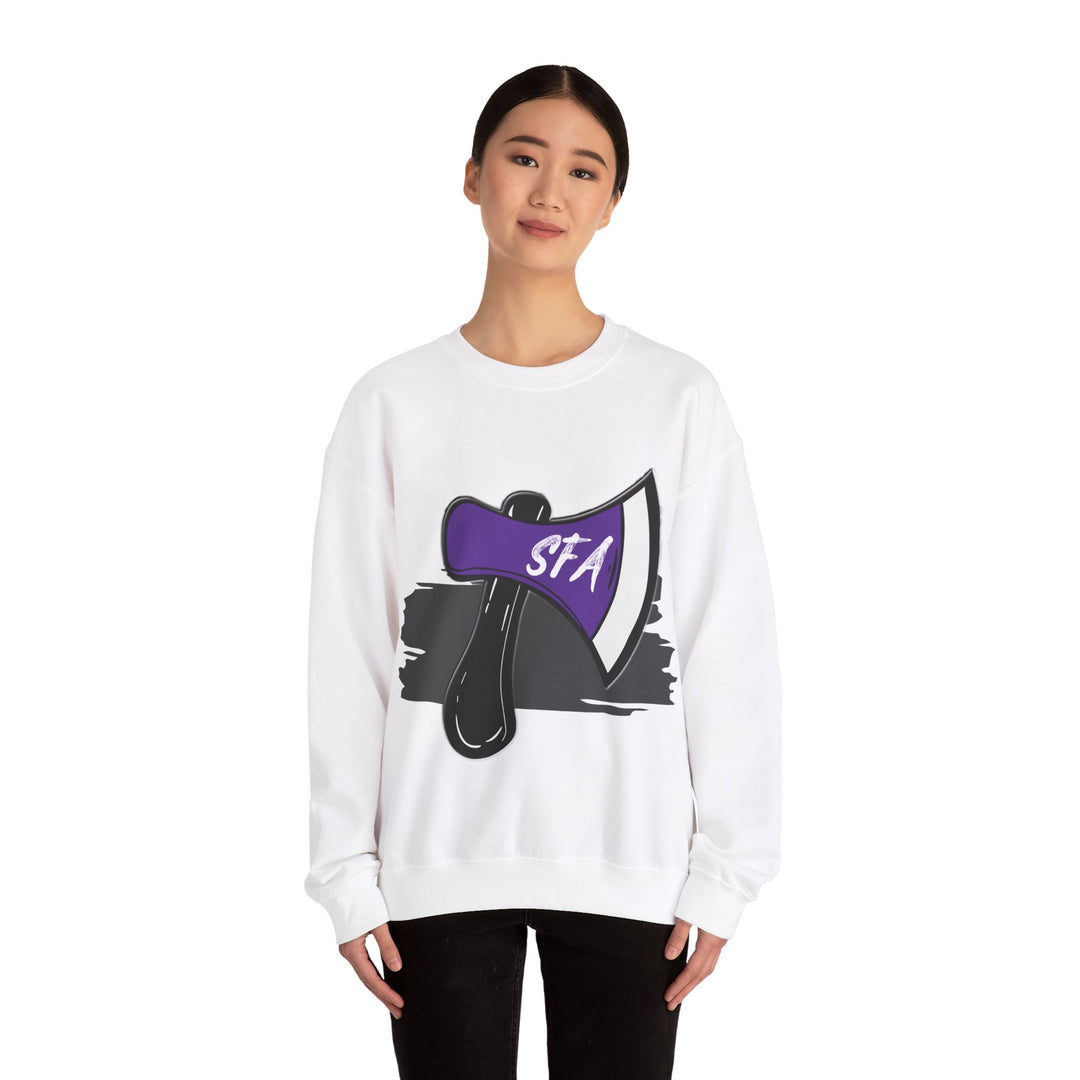 Gildan Unisex Heavy Blend™ Crewneck Collegiate Sweatshirt | SFASU  | LEOPARD AXE SFA