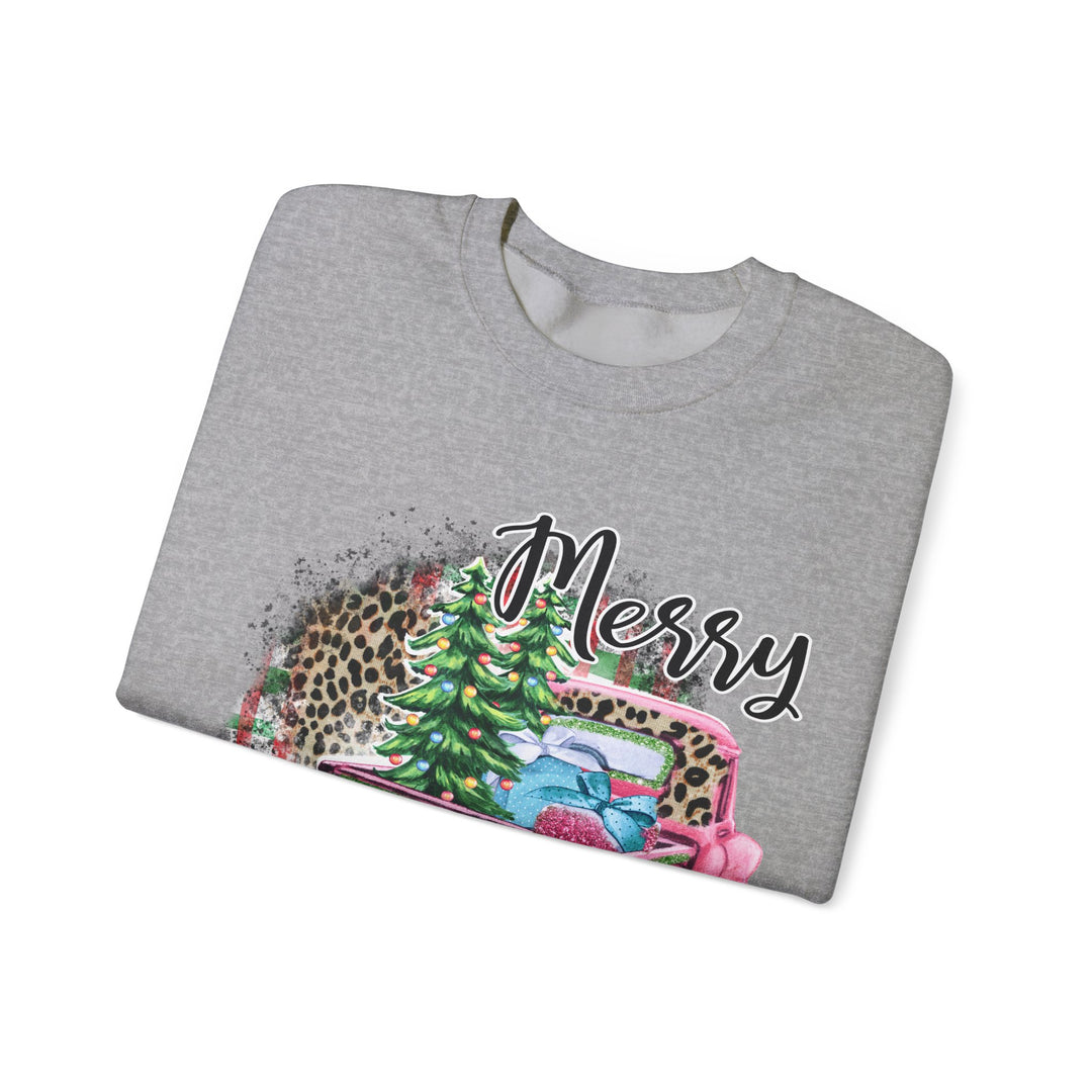 Gildan Merry Christmas Leopard Print Crewneck Sweatshirt for Holiday Comfort
