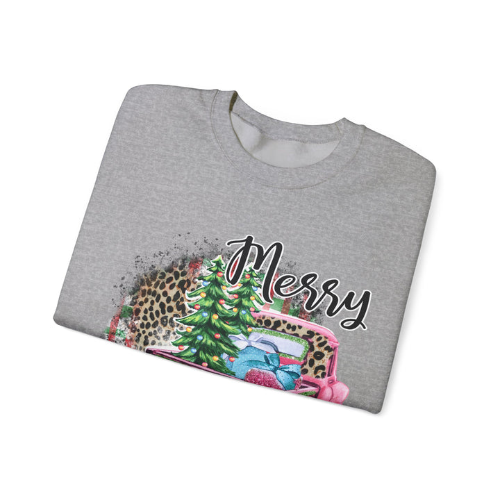 Gildan Merry Christmas Leopard Print Crewneck Sweatshirt for Holiday Comfort