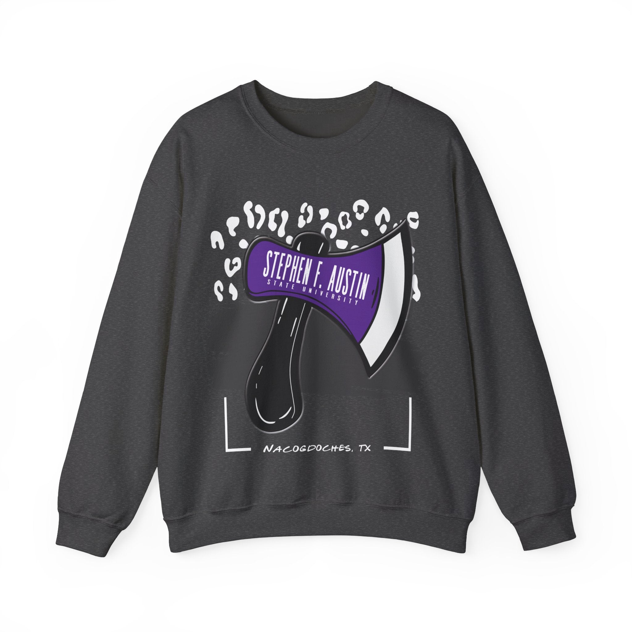 Gildan Unisex Heavy Blend™ Crewneck Collegiate Sweatshirt | SFASU  | LEOPARD Stephen. F. Austin State University