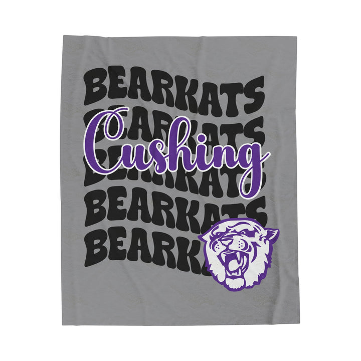 School Spirit Velveteen Plush Blanket | CUSHING BEARKATS | GRAY STACKED LOGO NEW