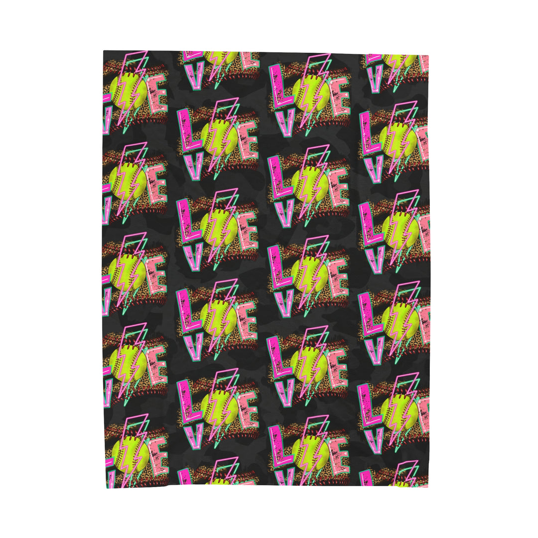 Velveteen Plush Blanket | Black Leopard Softball Love