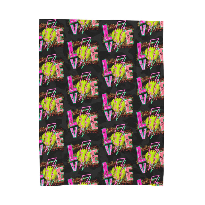 Velveteen Plush Blanket | Black Leopard Softball Love